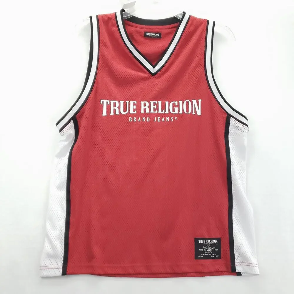 True Religion Jersey Shorts Set Mens Medium Red Arch Logo Mesh Basketball Brand